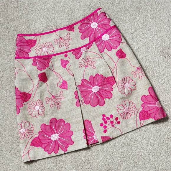 Etcetera Silk Blend Skirt Mini Length Cotton Blend Pink Floral Sand Zip Back 2 - Picture 9 of 11